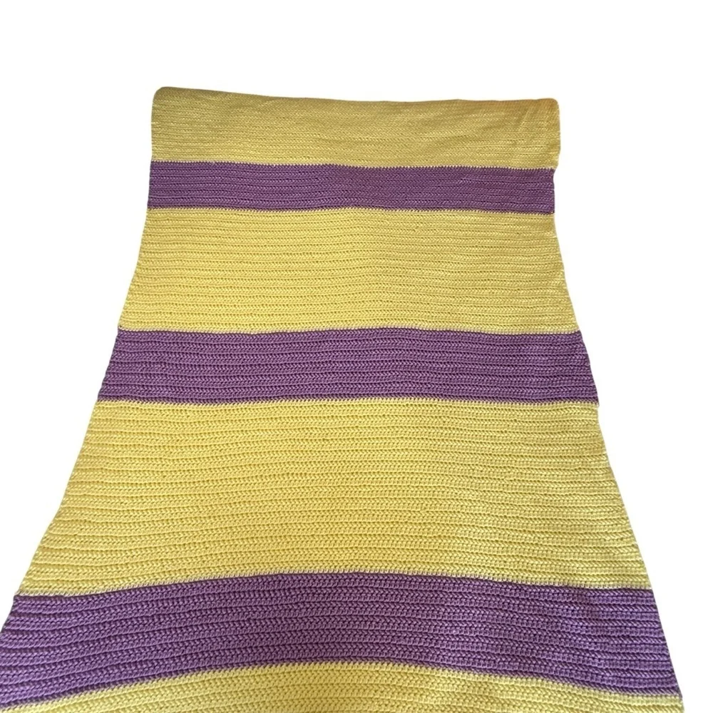 Handmade Afghan Blanket Yellow Purple Crochet Boho Throw Granny 68x40 Couch
